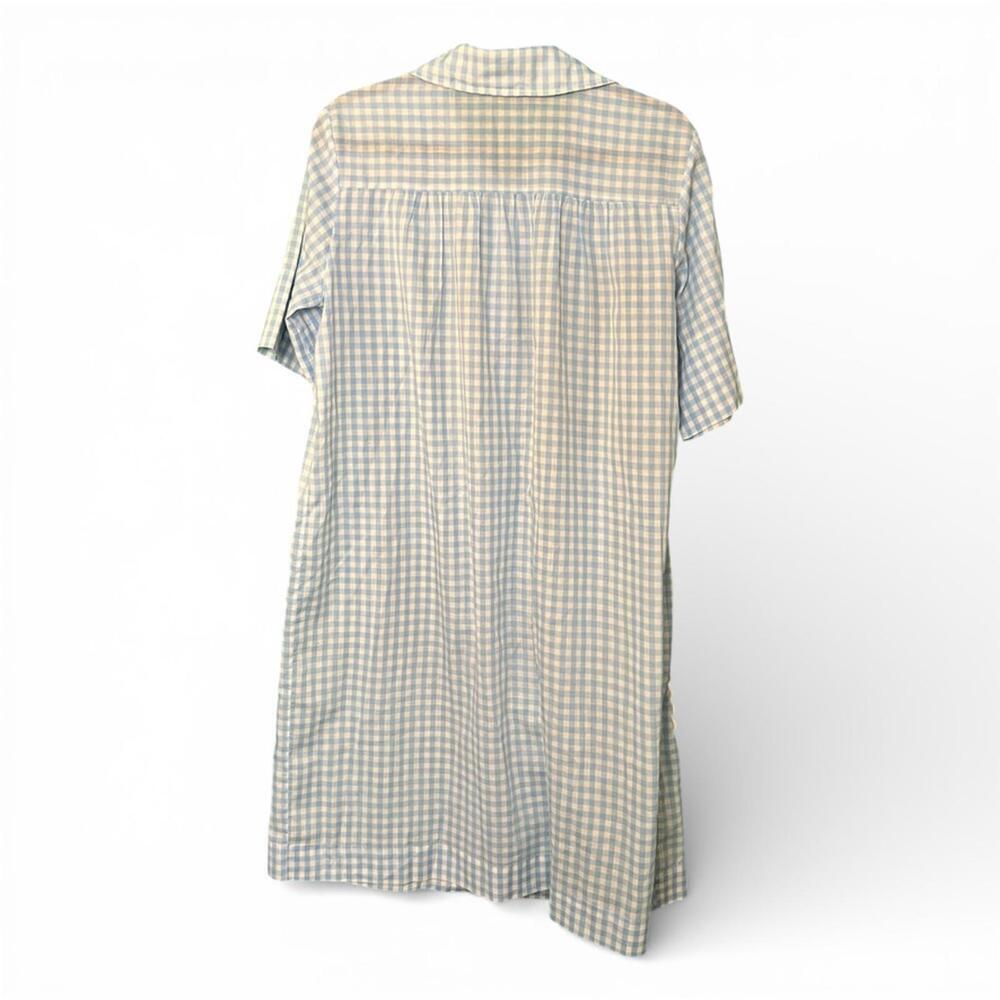 Vintage Blue and White Gingham Button-Up Nightgown with Pear Applique Pocket - Picture 4 of 5